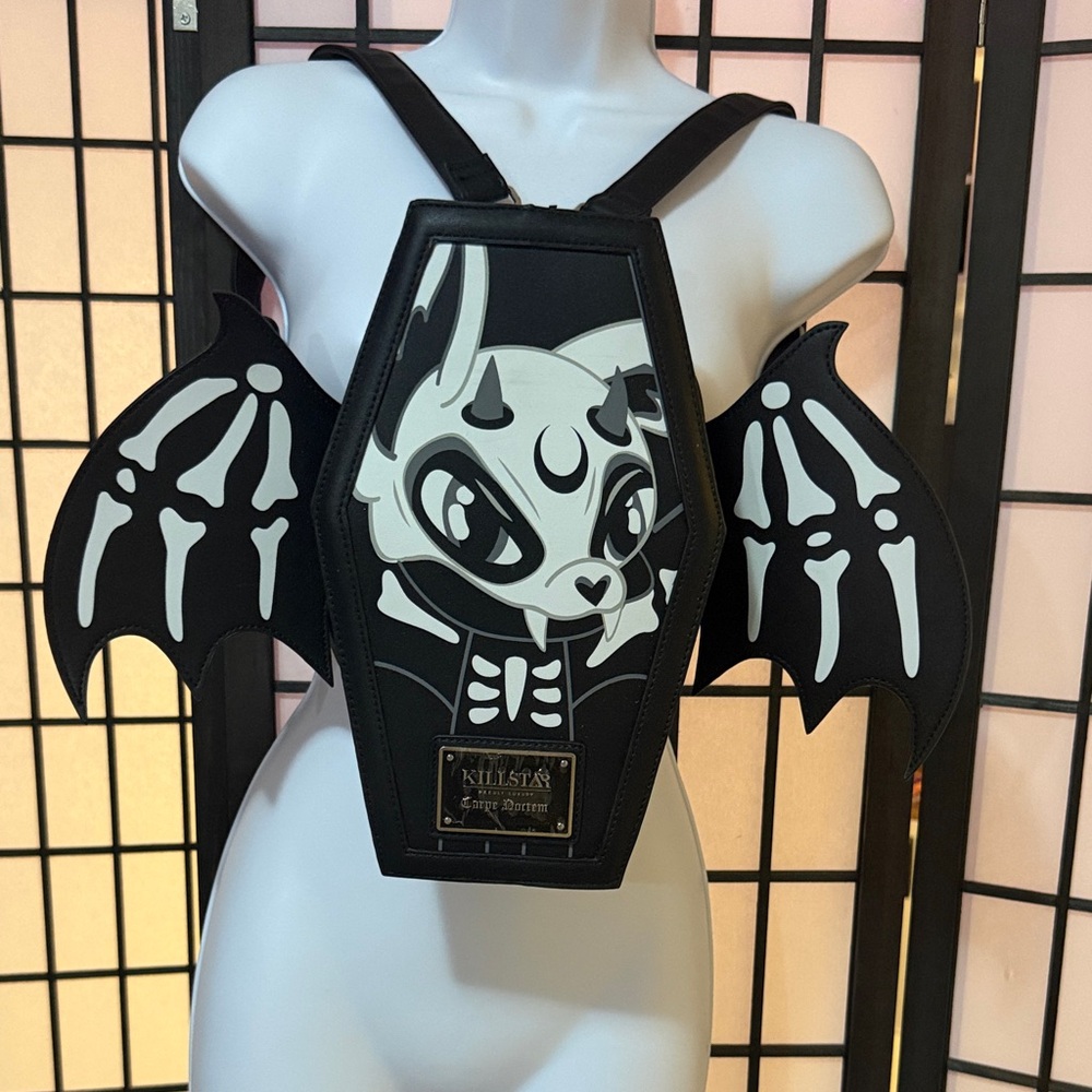 Black and White Killstar Bat Wing Backpack